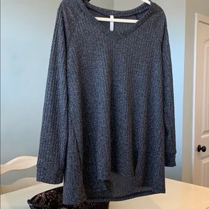 Ribbed metallic knit charcoal shirt
